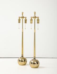  Laurel Lamp Company 1970s Pair of Sleek Polished Brass Ball Lamps by Laurel Lamp Company - 3874934