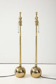  Laurel Lamp Company 1970s Pair of Sleek Polished Brass Ball Lamps by Laurel Lamp Company - 3874937