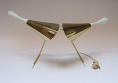  Laurel Lamp Company Mid Century Brass and Painted Metal Twin Shade Table Lamp Attributed to Laurel - 3942870