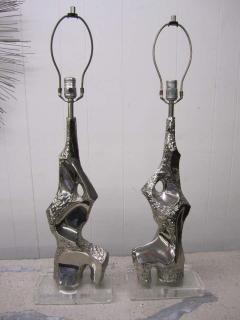  Laurel Lamp Company Pair Mid Century Modern Brutalist Chrome and Lucite Torso Brass Laurel Lamps - 1820994