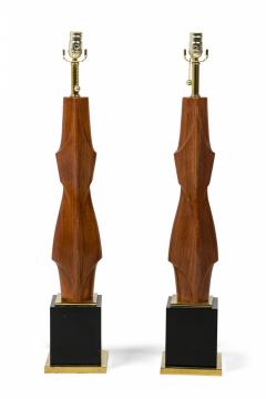  Laurel Lamp Company Pair of American Modern Mahogany and Brass Table Lamps Laurel Lamp Company - 4162718