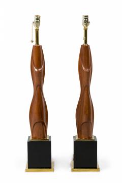  Laurel Lamp Company Pair of American Modern Mahogany and Brass Table Lamps Laurel Lamp Company - 4162719