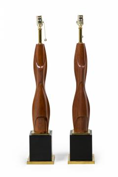  Laurel Lamp Company Pair of American Modern Mahogany and Brass Table Lamps Laurel Lamp Company - 4162721