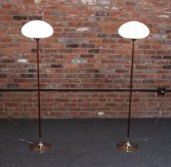  Laurel Lamp Company Pair of Chrome Laurel Floor Lamps with Frosted Mushroom Shades and Walnut Stems - 4380895