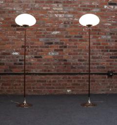  Laurel Lamp Company Pair of Chrome Laurel Floor Lamps with Frosted Mushroom Shades and Walnut Stems - 4380896