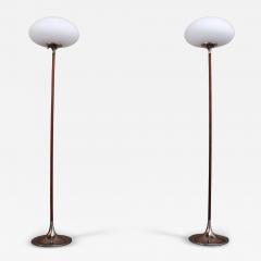  Laurel Lamp Company Pair of Chrome Laurel Floor Lamps with Frosted Mushroom Shades and Walnut Stems - 4382878