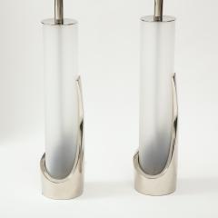  Laurel Lamp Company Pair of Frosted Glass and Chrome Lamps by Laurel - 1900565