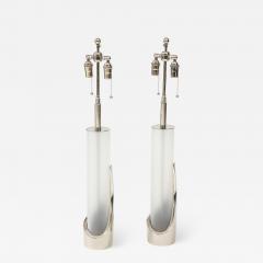  Laurel Lamp Company Pair of Frosted Glass and Chrome Lamps by Laurel - 1902055