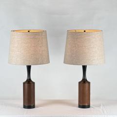  Laurel Lamp Company Pair of Slender Walnut Lamps with Custom Linen Shades by Laurel - 4281674