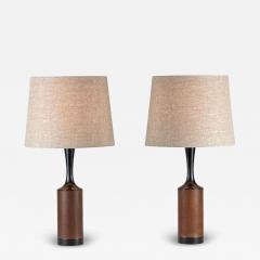  Laurel Lamp Company Pair of Slender Walnut Lamps with Custom Linen Shades by Laurel - 4281684