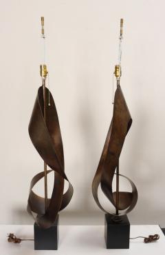  Laurel Lamp Company Pair of Vintage Brutalist Steel Ribbon Table Lamps by Richard Barr For Laurel - 4696205