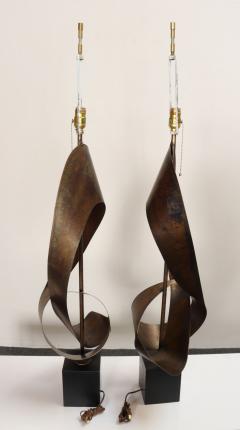  Laurel Lamp Company Pair of Vintage Brutalist Steel Ribbon Table Lamps by Richard Barr For Laurel - 4696206