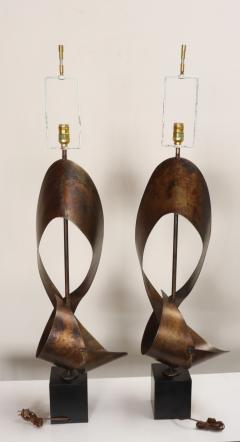  Laurel Lamp Company Pair of Vintage Brutalist Steel Ribbon Table Lamps by Richard Barr For Laurel - 4696207