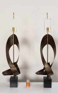  Laurel Lamp Company Pair of Vintage Brutalist Steel Ribbon Table Lamps by Richard Barr For Laurel - 4696208