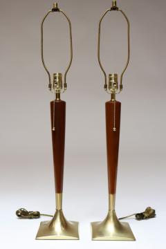  Laurel Lamp Company Pair of Vintage Walnut and Polished Brass Table Lamps by Laurel - 3851353