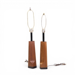  Laurel Lamp Company Richard Barr for Laurel Mid Century Walnut Table Lamps Pair - 4703662