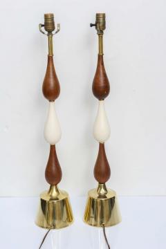  Laurel Lamp Company Tall Three Teardrop Form Teak and Brass Table Lamps by Laurel 1960s - 1798483