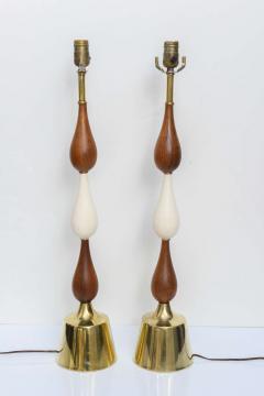  Laurel Lamp Company Tall Three Teardrop Form Teak and Brass Table Lamps by Laurel 1960s - 1798490