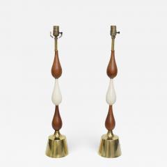  Laurel Lamp Company Tall Three Teardrop Form Teak and Brass Table Lamps by Laurel 1960s - 1798920