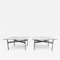  Laverne International Pair Laverne International Carrara Marble Chrome X Base End Tables - 3652868