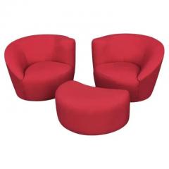  Lazar Industries Pair of Lazar Lounge Chairs After Vladimir Kagan in Red Upholstery with Ottoman - 3406889