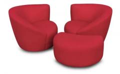  Lazar Industries Pair of Lazar Lounge Chairs After Vladimir Kagan in Red Upholstery with Ottoman - 3406891