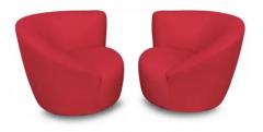  Lazar Industries Pair of Lazar Lounge Chairs After Vladimir Kagan in Red Upholstery with Ottoman - 3406892