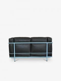  Le Corbusier IMAESTRI LE CORBUSIER 2 TWO SEATER SOFA IN LIGHT BLUE ENAMEL AND LEATHER - 3681239