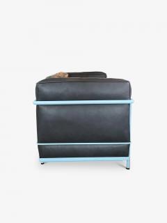  Le Corbusier IMAESTRI LE CORBUSIER 2 TWO SEATER SOFA IN LIGHT BLUE ENAMEL AND LEATHER - 3681241