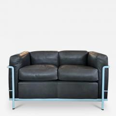  Le Corbusier IMAESTRI LE CORBUSIER 2 TWO SEATER SOFA IN LIGHT BLUE ENAMEL AND LEATHER - 3683323