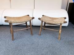  Le Corbusier Jeanneret Perriand Pair of Taurus Wood and Rope Stools France 1950s - 2291235