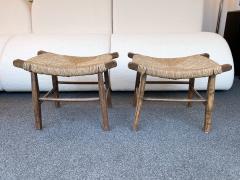  Le Corbusier Jeanneret Perriand Pair of Taurus Wood and Rope Stools France 1950s - 2291239