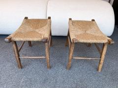  Le Corbusier Jeanneret Perriand Pair of Taurus Wood and Rope Stools France 1950s - 2291242