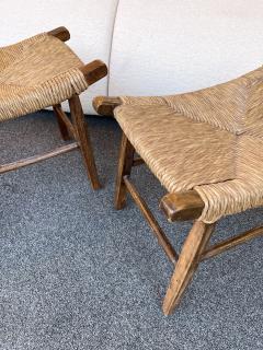  Le Corbusier Jeanneret Perriand Pair of Taurus Wood and Rope Stools France 1950s - 2291243