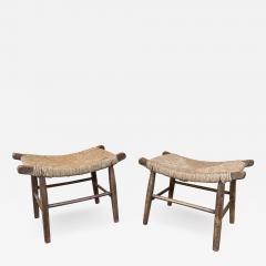  Le Corbusier Jeanneret Perriand Pair of Taurus Wood and Rope Stools France 1950s - 2294267