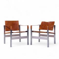  Le Corbusier Le Corbusier Style Mid Century Leather and Stainless Steel Sling Lounge Chairs - 4217675