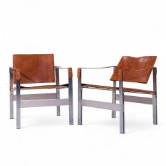  Le Corbusier Le Corbusier Style Mid Century Leather and Stainless Steel Sling Lounge Chairs - 4217679