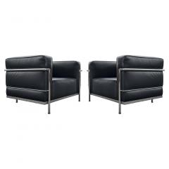  Le Corbusier Pair Le Corbusier LC8 Grand Confort Lounge Chairs Black Leather Chromed Steel - 2863845