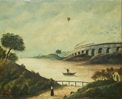  Le pont de chemin de fer painting M L Daguerry 1888  - 4562685