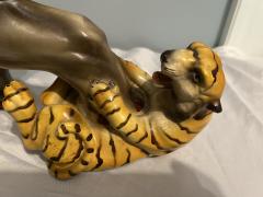  Lenci MID CENTURY ELEPHANT WITH TRIBAL LEADER FIGHTING OFF TIGERS CERAMIC FIGURE - 3706718