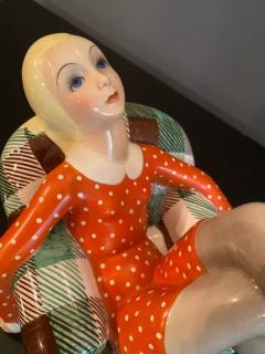  Lenci SUPERB LENCI ART DECO CERAMIC WOMAN IN CHAIR - 2185690