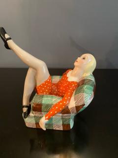  Lenci SUPERB LENCI ART DECO CERAMIC WOMAN IN CHAIR - 2185692