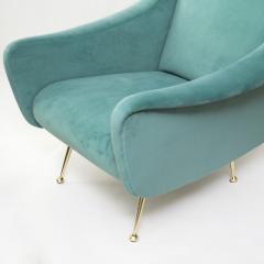  Lenzi Italian Mid Century Modern Upholstered Lounge Chair with Brass Legs by Lenzi - 640690