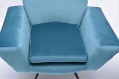  Lenzi Set of Two Blue Reupholstered Italian Mid Century Modern Lounge Chairs by Lenzi - 2562515