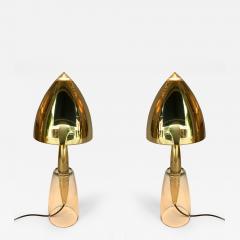  Leola Pair of Brass and Murano Glass Lamps by Leola Germany 1980s - 522911