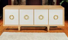 Lerebours Bespoke Custom Cerused Oak and Parchment Sideboard with 4 drawers and bronze pulls - 4092347