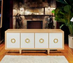  Lerebours Bespoke Custom Cerused Oak and Parchment Sideboard with 4 drawers and bronze pulls - 4092348