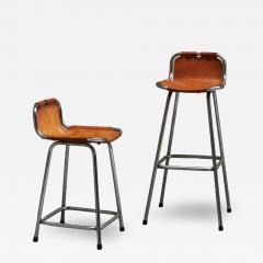  Les Arcs Set of 2 Les Arcs Stools Selected by Charlotte Perriand in Patinated Leather - 4469537