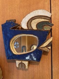  Les Argonautes Ceramic bird mirror by les Argonautes France Vallauris 1970s - 3530621