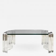  Les Prismatiques Les Prismatiques Sculptural Coffee Table in Lucite and Glass 1970s signed  - 1137849